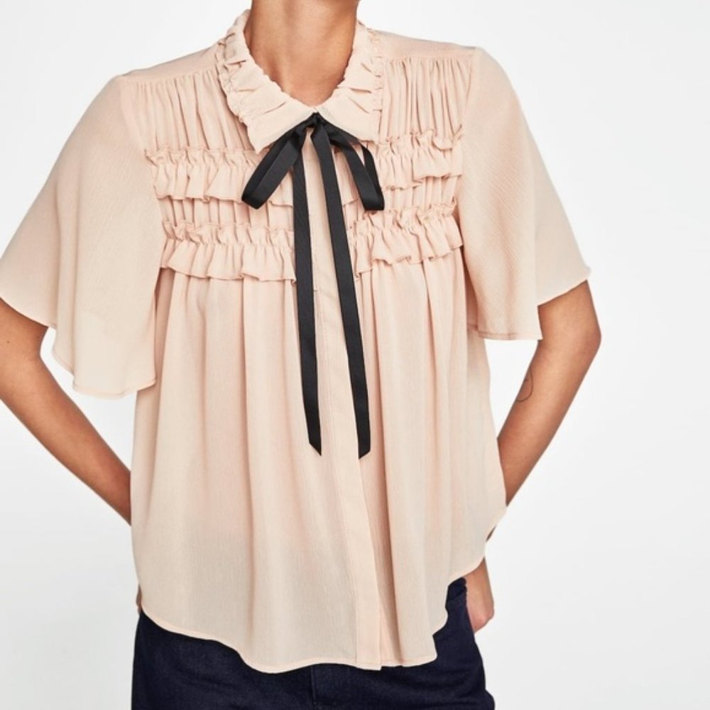 ZARA Ruffled Blouse with Contrasting Bow